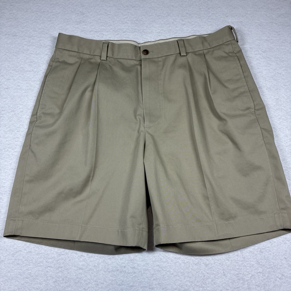 Brooks Brothers Shorts Mens 36 Khaki Chino‎ Pleated Cotton Dress Preppy Zip Fly